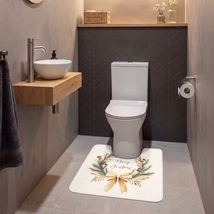 WC Mat - Kerstkrans - Kerst - Goud - Beige — 2