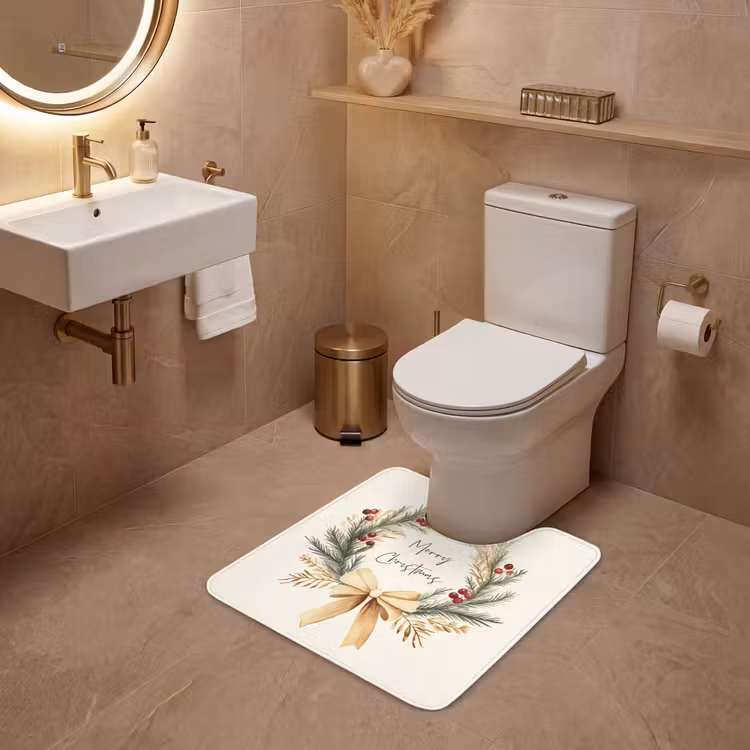 WC Mat - Kerstkrans - Kerst - Goud - Beige — 3