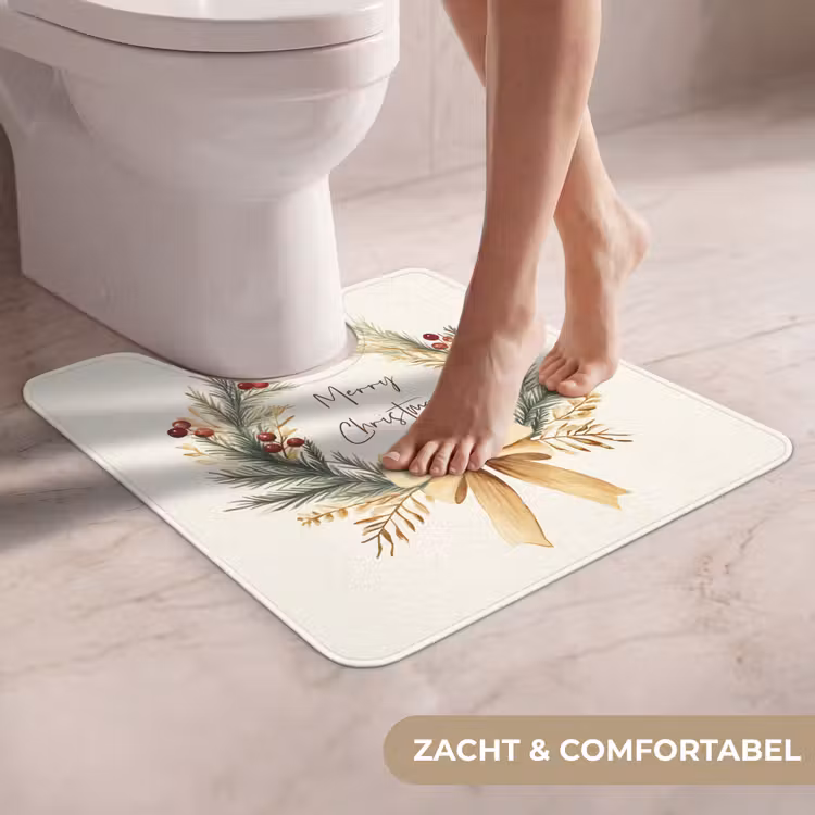 WC Mat - Kerstkrans - Kerst - Goud - Beige — 5
