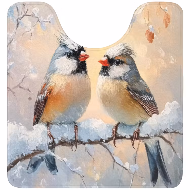 WC Mat - Vogels - Tak - Winter - Sneeuw — 1