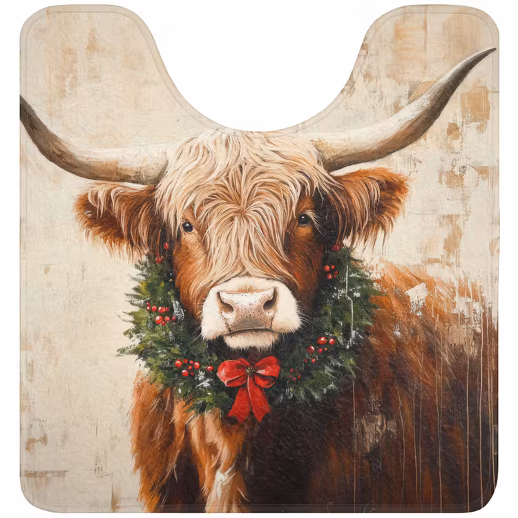 WC Mat - Kerst - Schotse Hooglander - Bruin - Krans — 1
