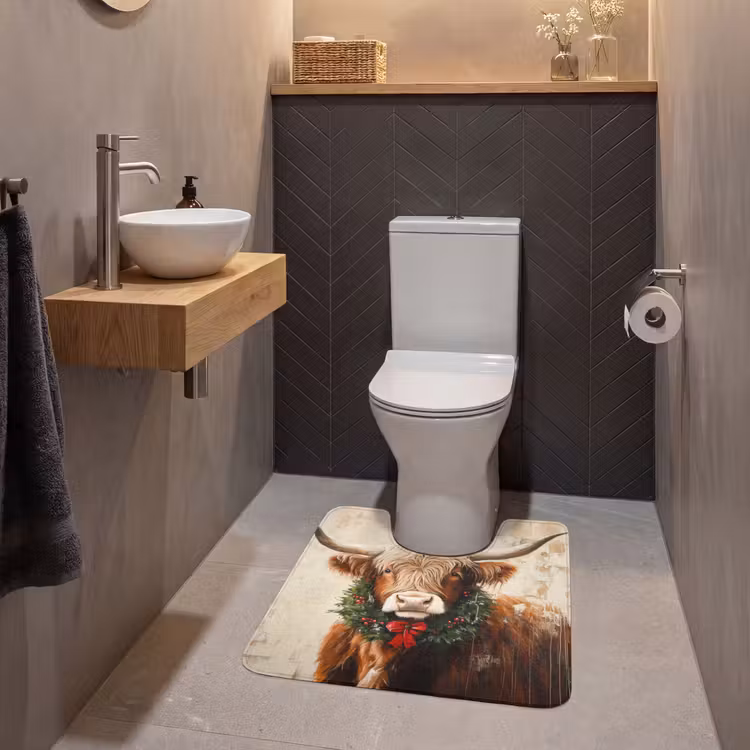 WC Mat - Kerst - Schotse Hooglander - Bruin - Krans — 2