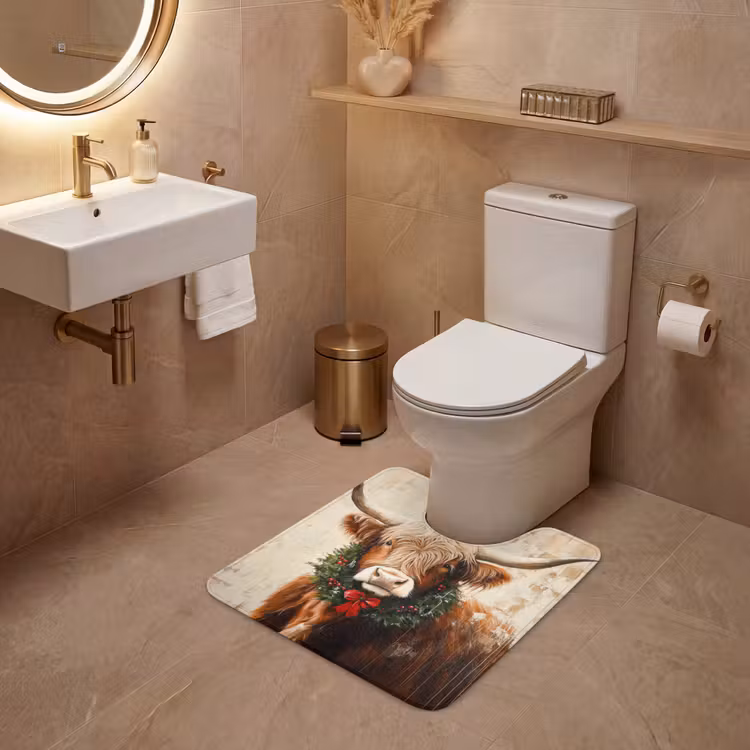 WC Mat - Kerst - Schotse Hooglander - Bruin - Krans — 3