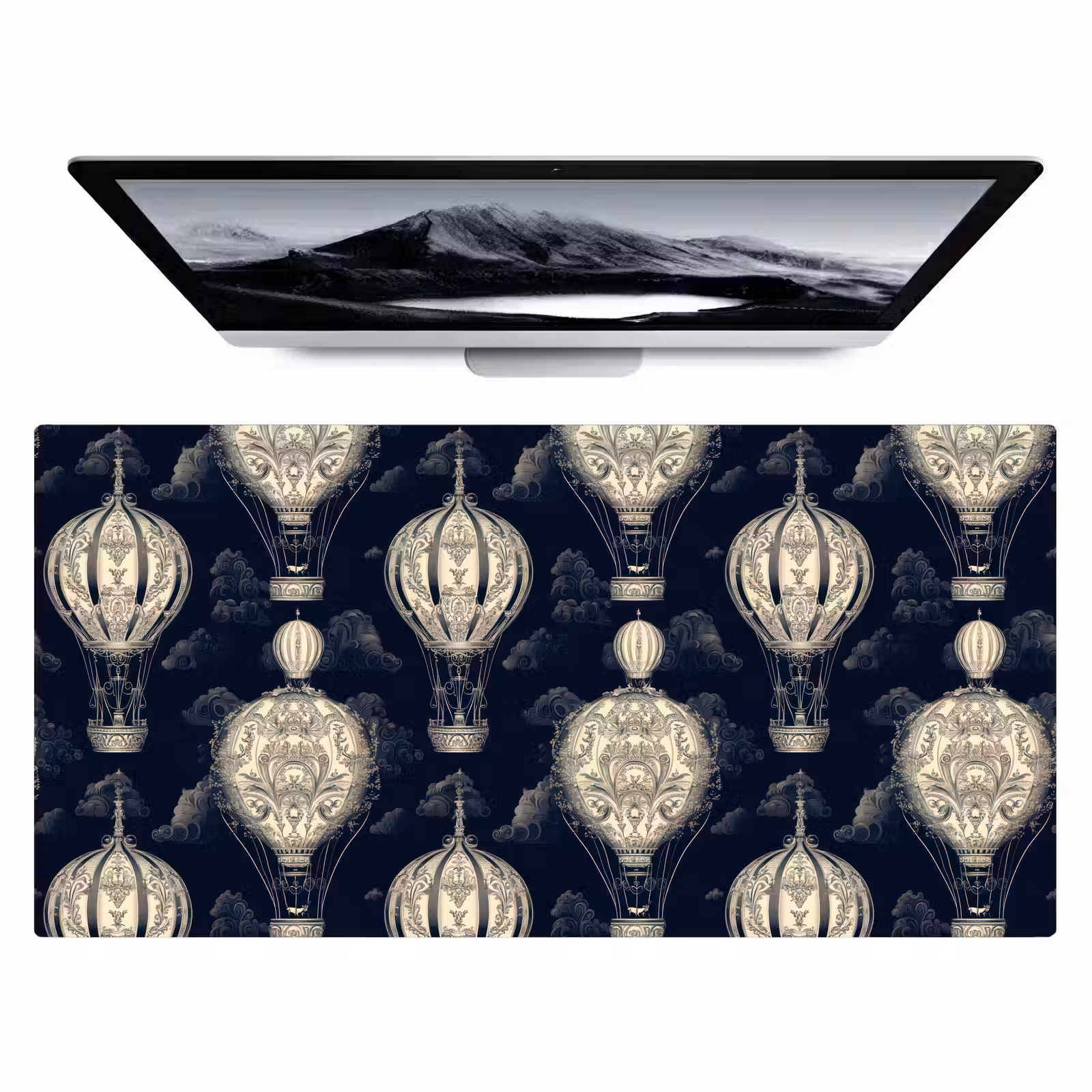 Bureau onderlegger - Luchtballonnen - Wolken - Patroon - Donkerblauw — 1