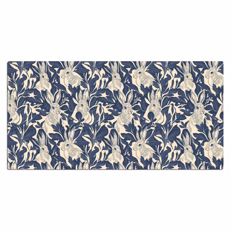 Bureau onderlegger - Hazen - Bladeren - Patroon - Blauw - Beige — 2