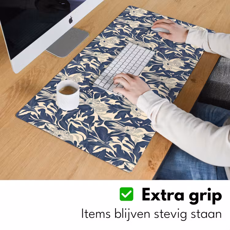 Bureau onderlegger - Hazen - Bladeren - Patroon - Blauw - Beige — 6