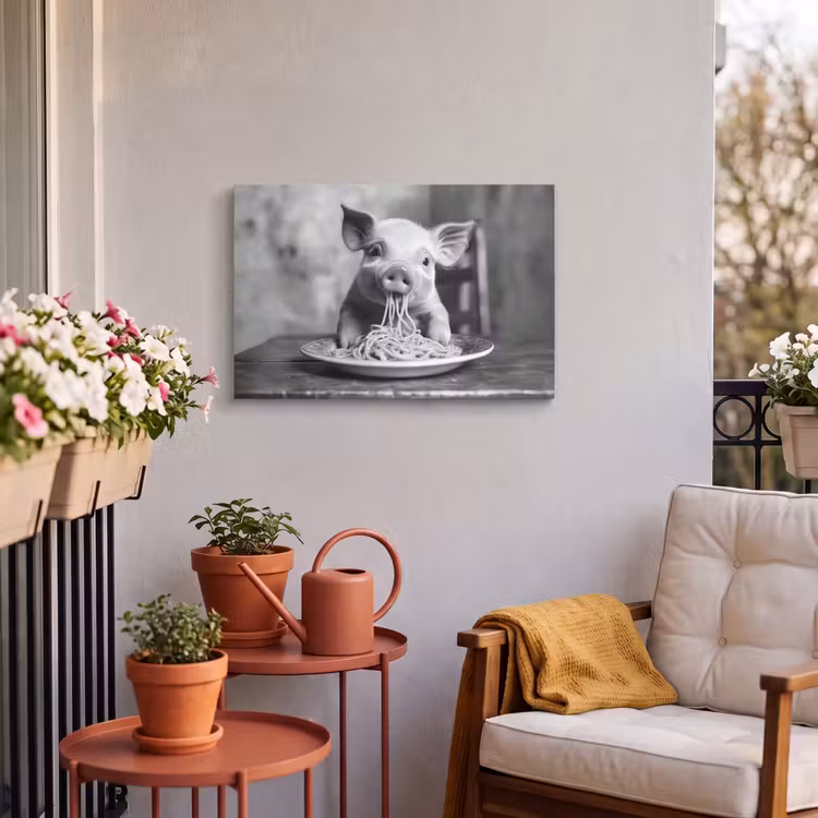 Buiten canvas - Varken - Schattig - Spaghetti - Zwart wit - Dier — 3