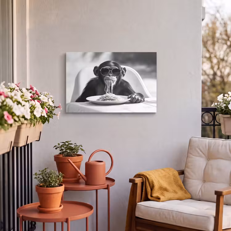Buiten canvas - Aap - Spaghetti - Zonnebril - Zwart wit - Cool - Dier — 3