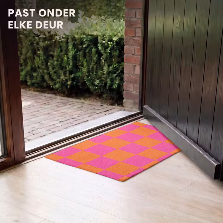 Deurmat - Schaakbord print - Oranje - Roze - Blokjes — 7