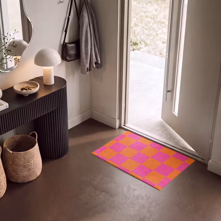 Deurmat - Schaakbord print - Oranje - Roze - Blokjes — 8