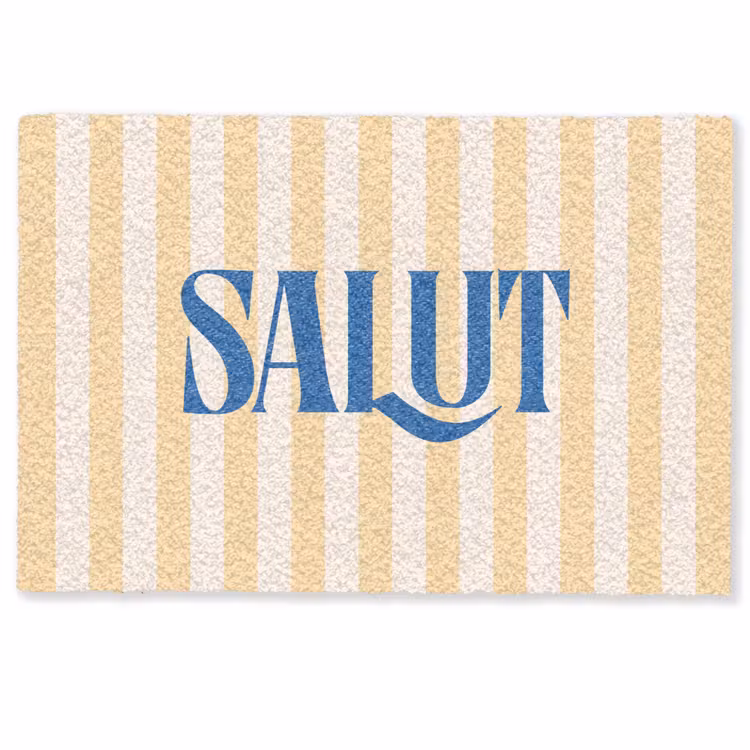 Deurmat - Salut - Quote - Strepen - Geel - Blauw - Wit — 1