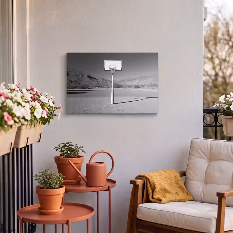 Buiten canvas - Basketbalpaal - Landschap - Zand - Wit — 3