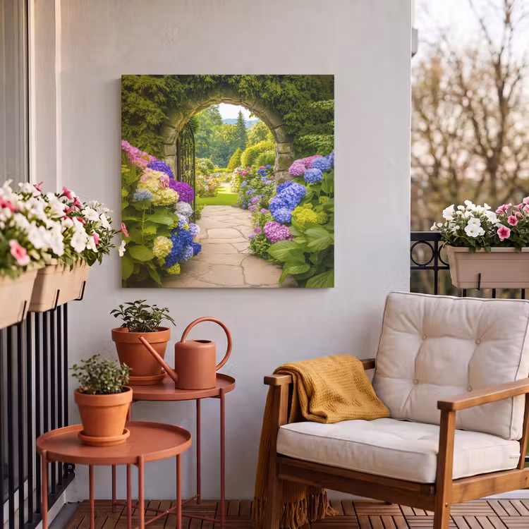 Buiten canvas - Doorkijk - Poort - Hortensia - Bloementuin — 3