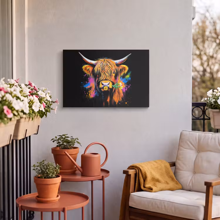 Buiten canvas - Schotse Hooglander - Graffiti - Kleurrijk - Bloem - Dieren — 3