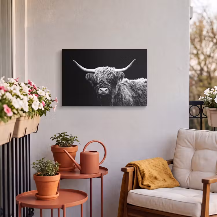 Buiten canvas - Schotse Hooglander - Koe - Zwart - Wit - Dieren — 3