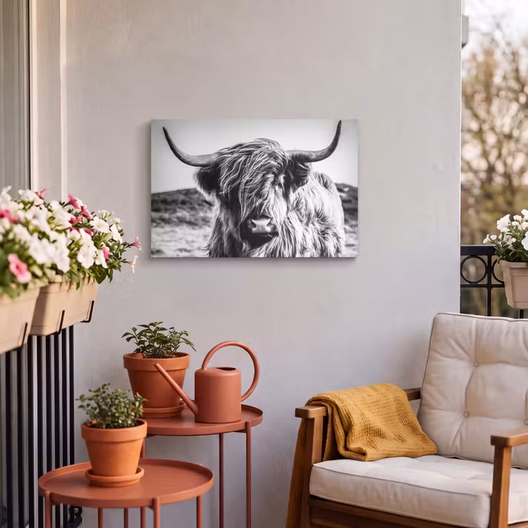 Buiten canvas - Schotse hooglander - Natuur - Koe - Zwart - Wit — 3