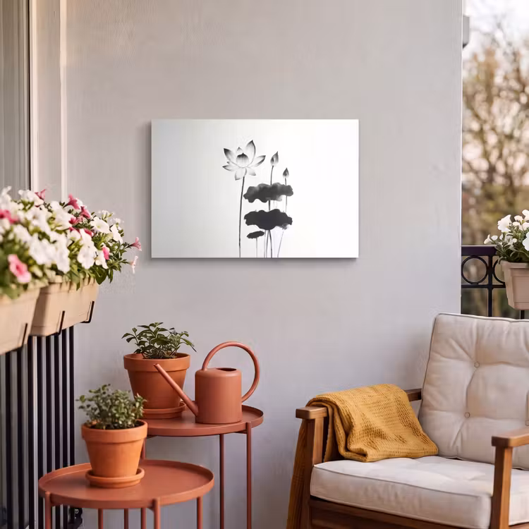 Buiten canvas - Bladeren - Zwart - Lotusbloem - Minimalitisch — 3