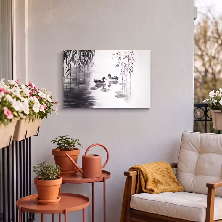 Buiten canvas - Eenden - Waterlelies - Riet - Zwart — 3