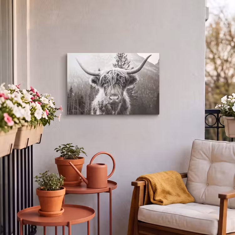 Buiten canvas - Schotse hooglander - Koe - Dieren - Zwart - Wit — 3