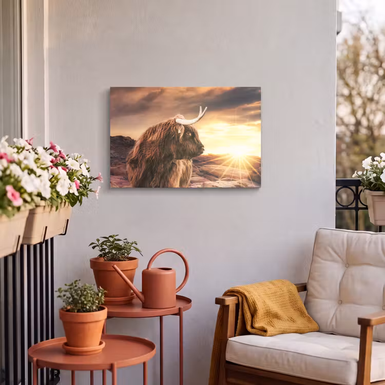 Buiten canvas - Schotse hooglander - Zon - Horizon - Koe - Dieren — 3