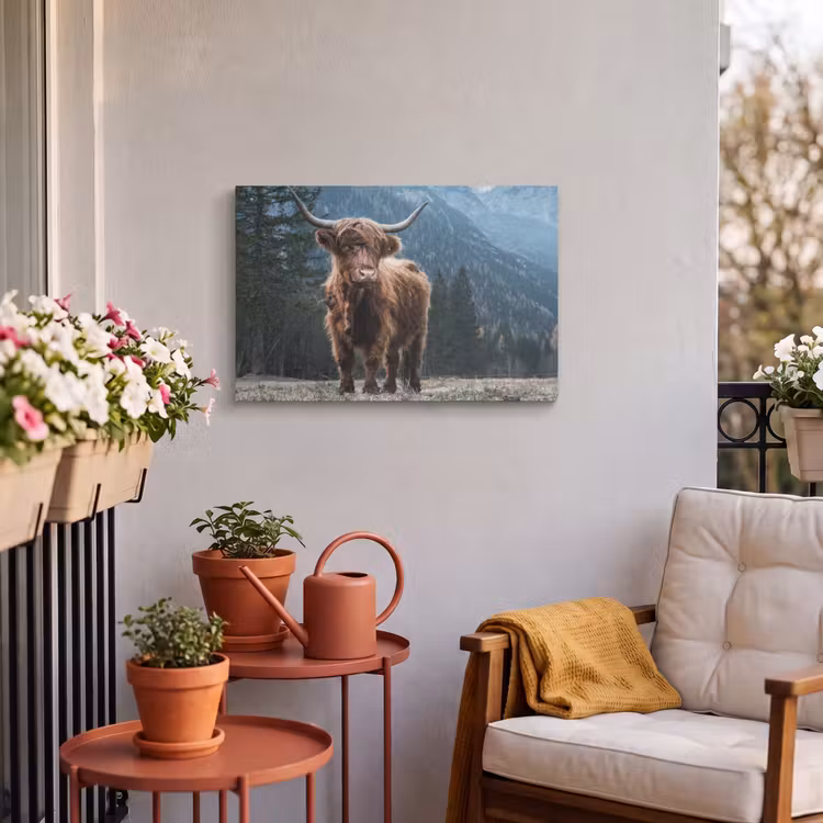 Buiten canvas - Schotse hooglander - Berg - Landschap - Bomen - Koe - Natuur — 3