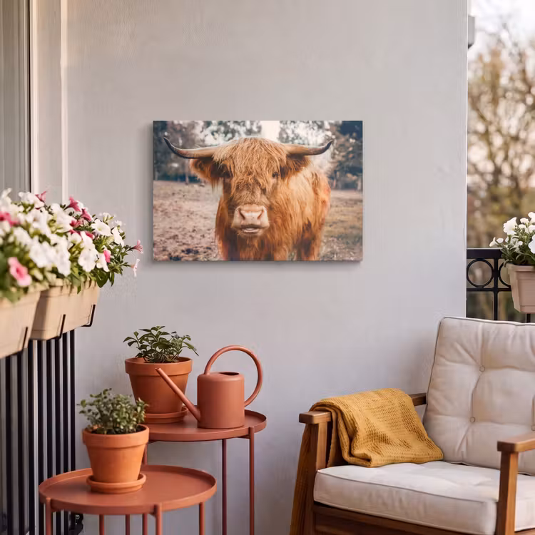 Buiten canvas - Koe- Schotse hooglander - Hoorns - Bruin - Landschap — 3
