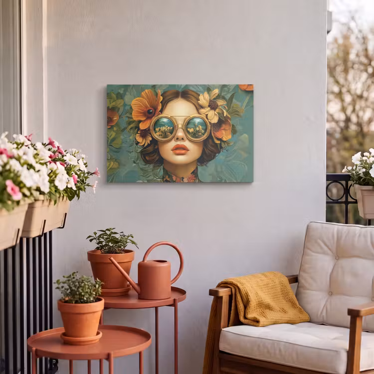 Buiten canvas - Vrouw - Bloemen - Vlinders - Natuur - Vintage — 3