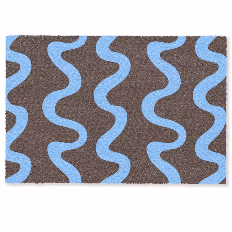 Deurmat - Kronkelende lijnen - Blauw - Bruin - Minimalistisch — 1