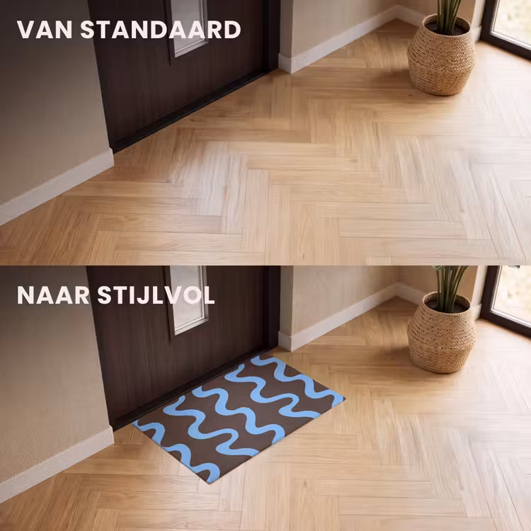 Deurmat - Kronkelende lijnen - Blauw - Bruin - Minimalistisch — 3