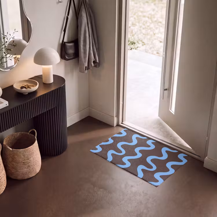 Deurmat - Kronkelende lijnen - Blauw - Bruin - Minimalistisch — 8
