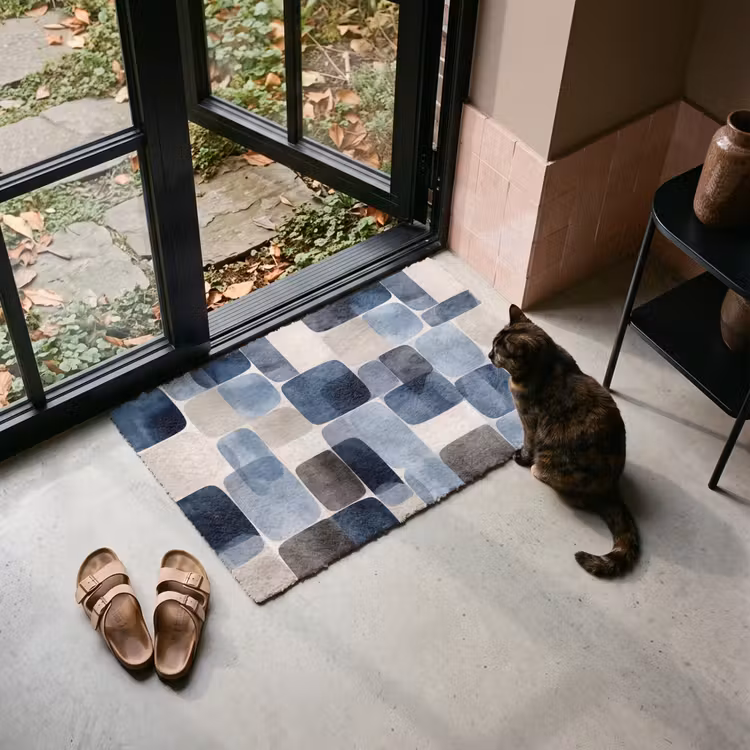 Deurmat - Patroon - Blauw - Vierkanten — 2