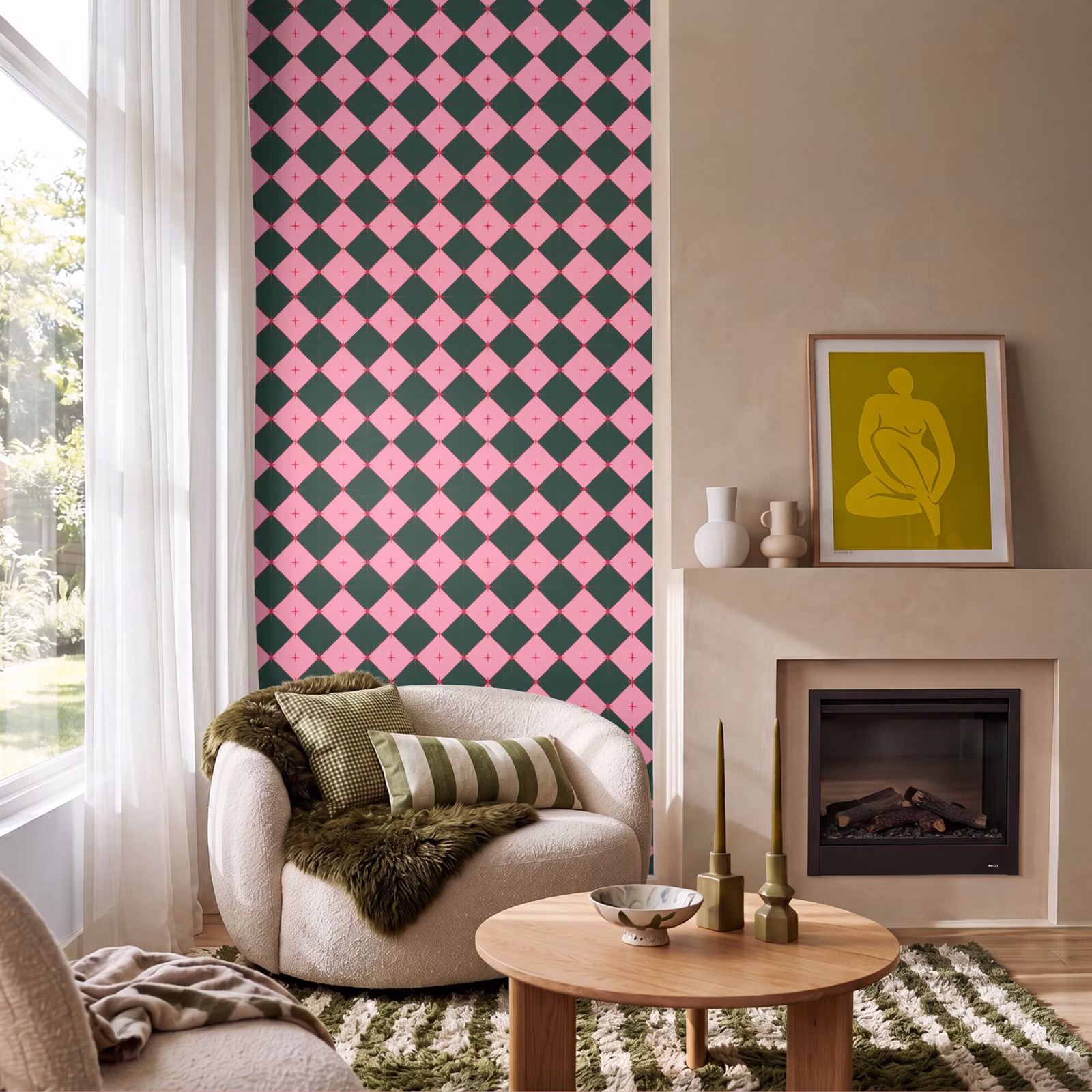 Behang - Ster - Roze - Groen - Kerst — 1
