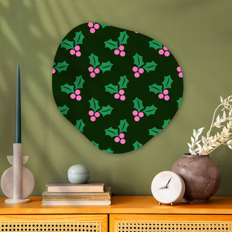 Organisch schilderij glas - Hulst - Groen - Roze - Kerst — 2