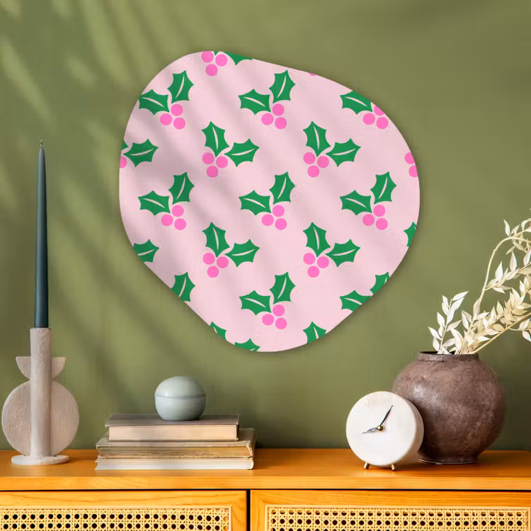 Organisch schilderij glas - Kerst - Hulst - Roze — 2