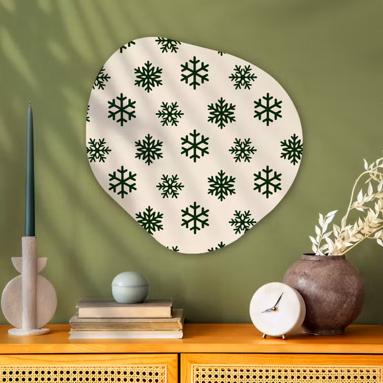Organisch schilderij aluminium - Sneeuwvlok - Crème - Groen - Kerst — 2