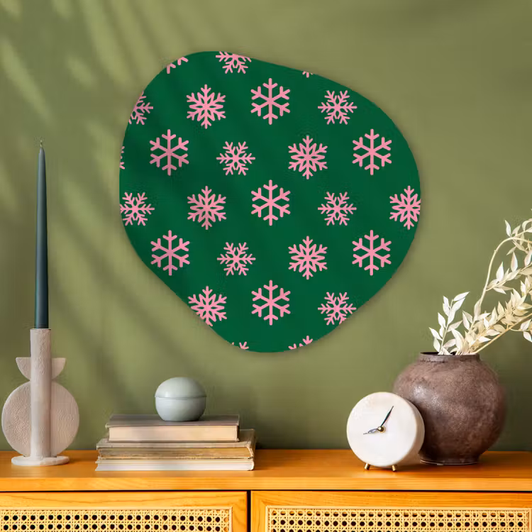 Organisch schilderij aluminium - Sneeuwvlok - Groen - Roze - Kerst — 2