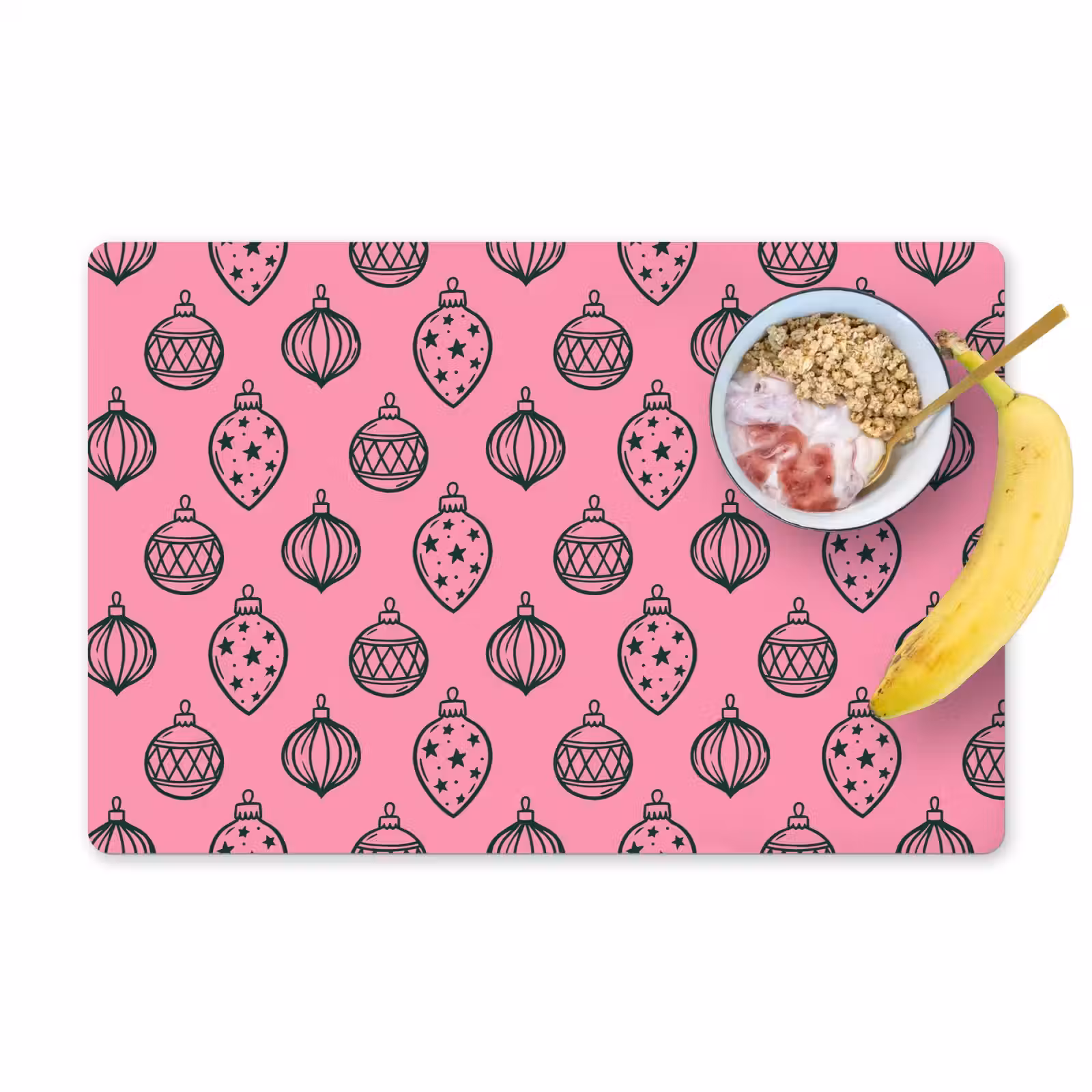Placemat - 6 stuks - Kerstbal - Groen - Roze — 1