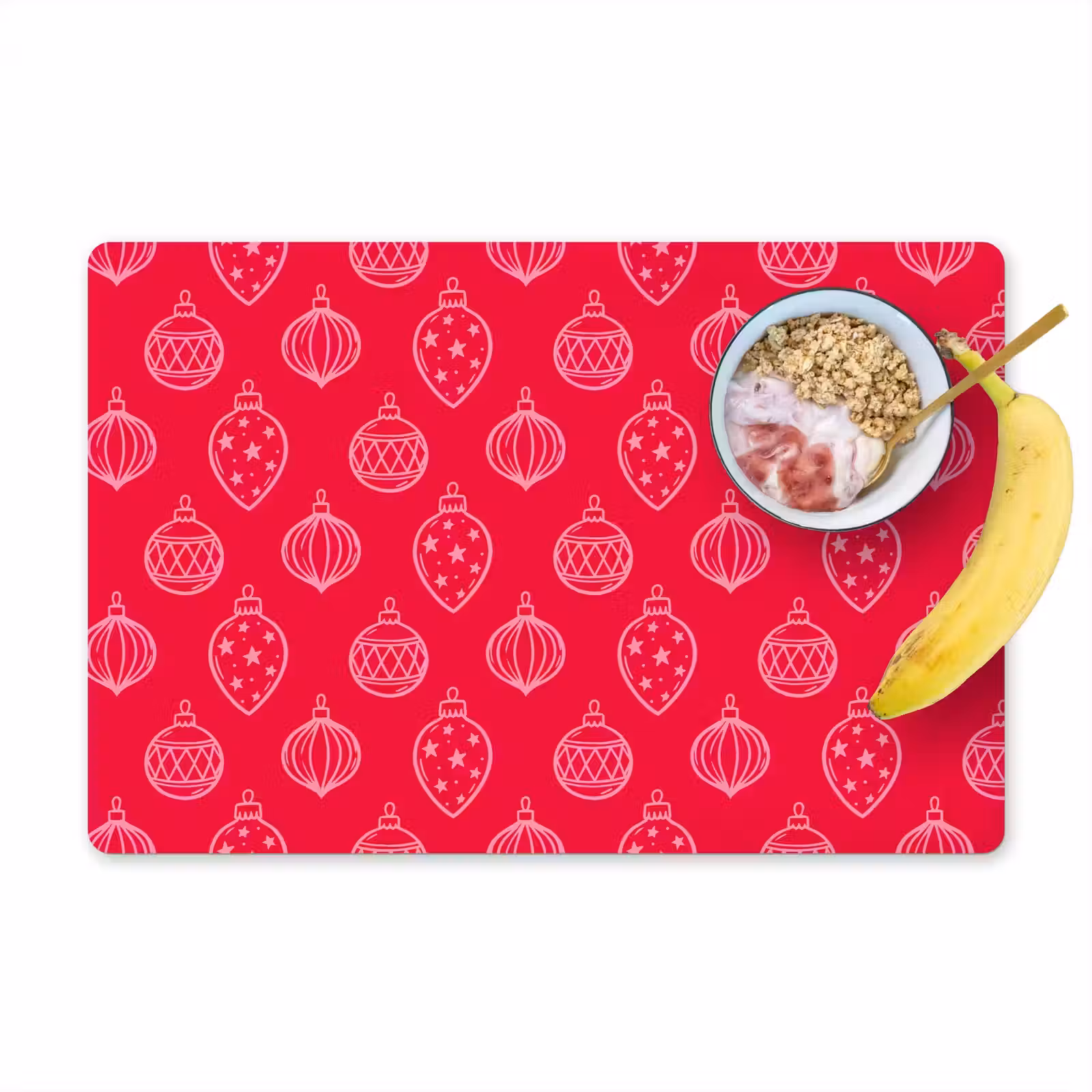 Placemat - 6 stuks - Kerstbal - Rood - Roze — 1
