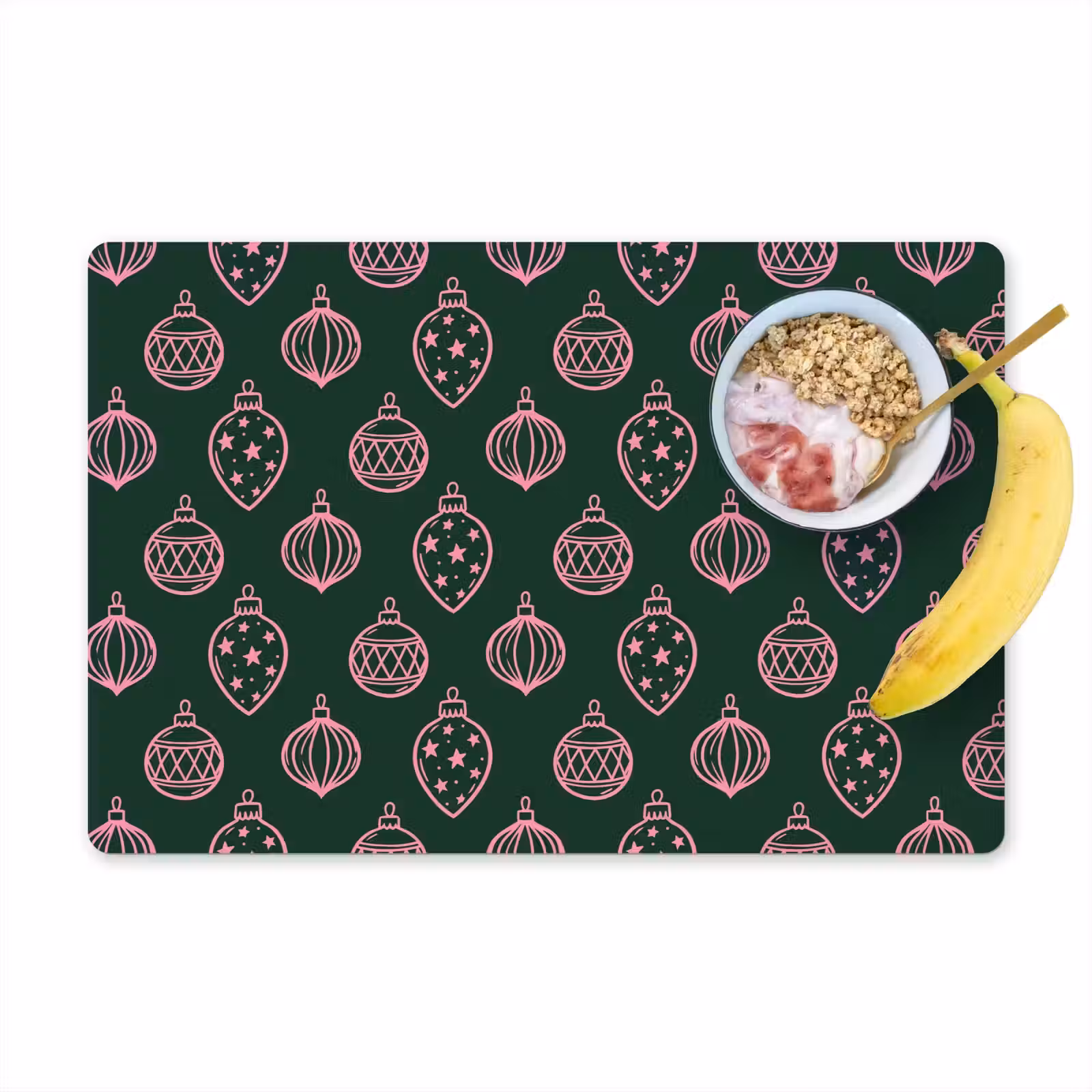 Placemat - 6 stuks - Kerstbal - Roze - Groen — 1