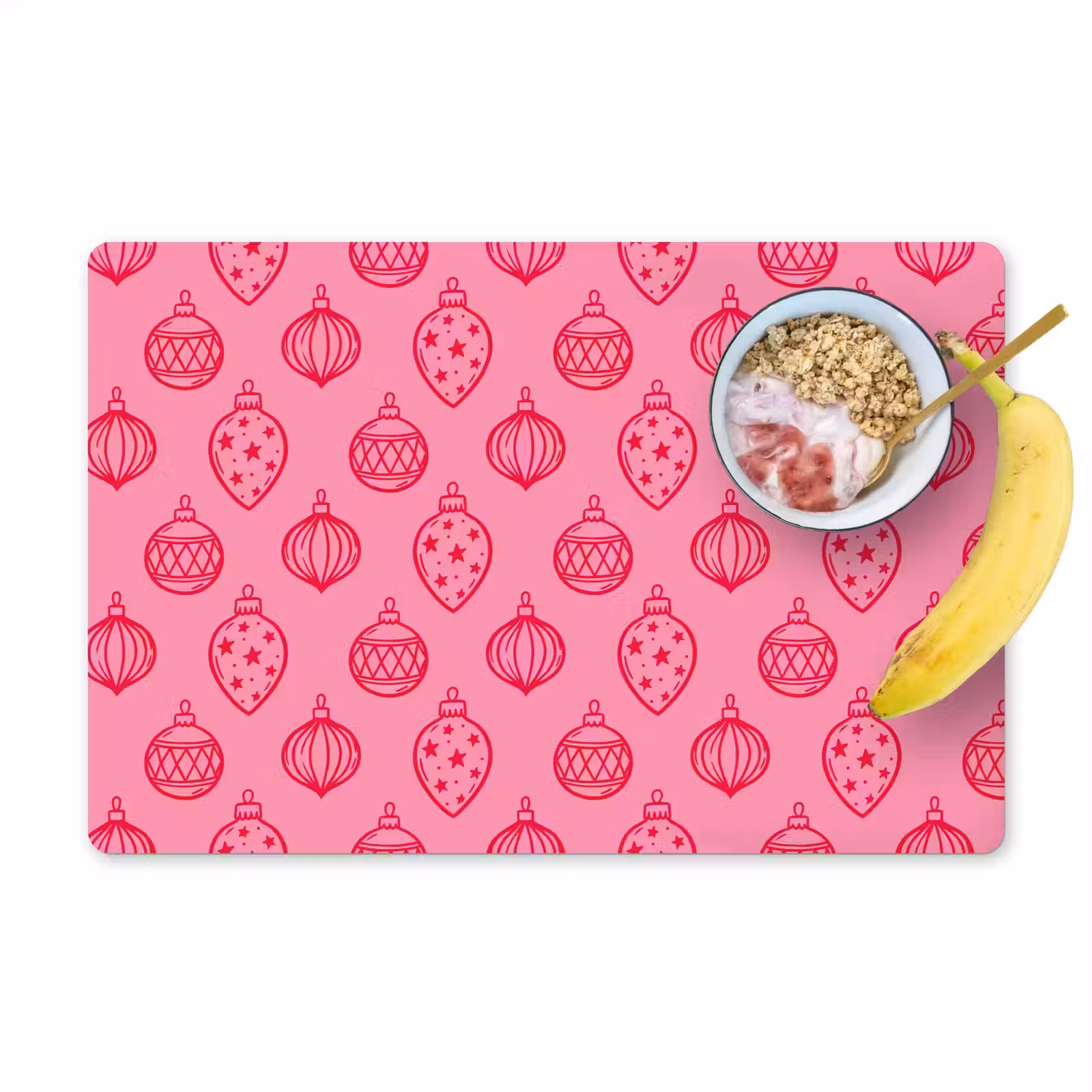 Placemat - 6 stuks - Kerstbal - Roze - Rood — 1