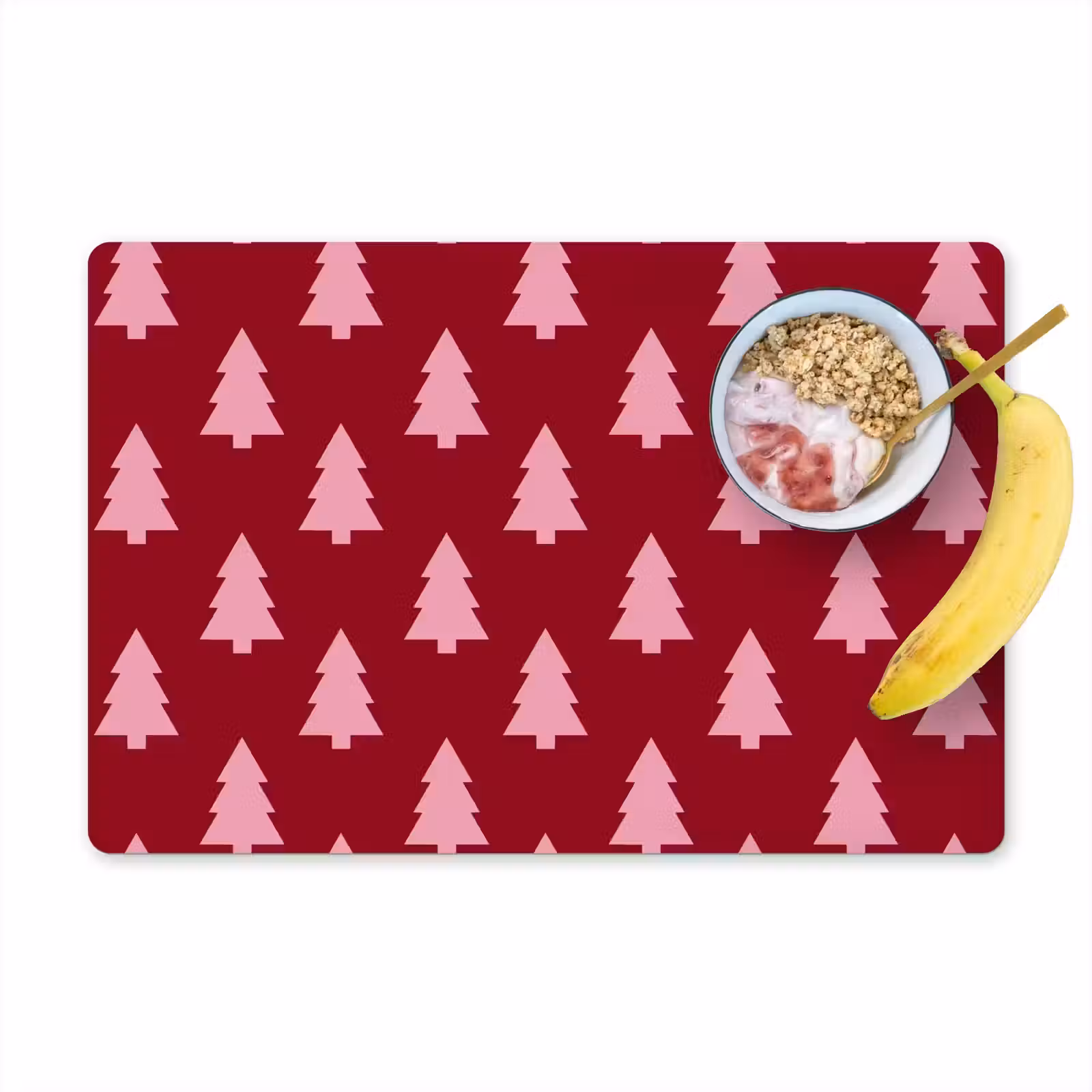 Placemat - 6 stuks - Kerstboom - Burguny - Roze — 1
