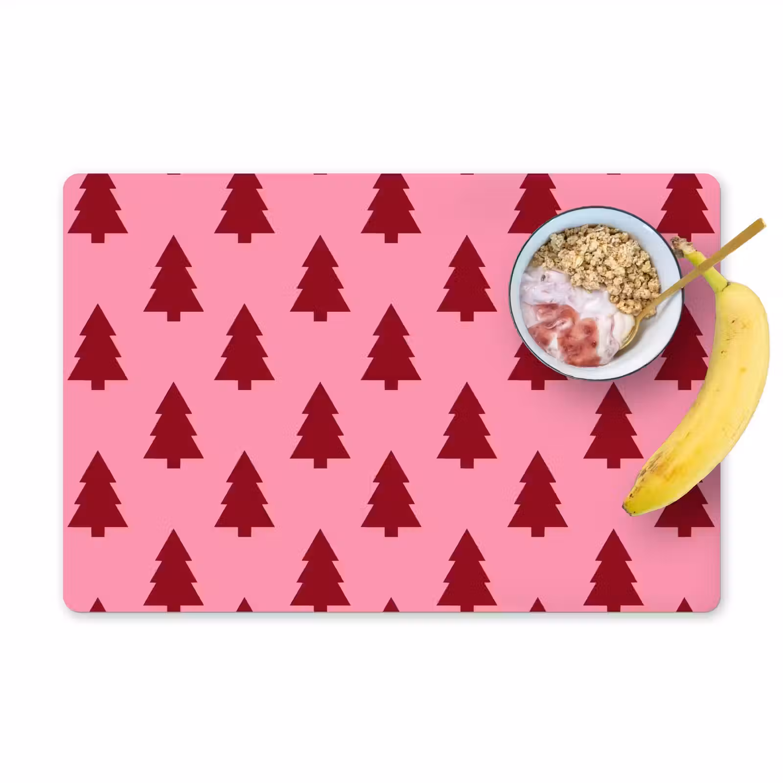 Placemat - 6 stuks - Kerstboom - Rood - Roze — 1