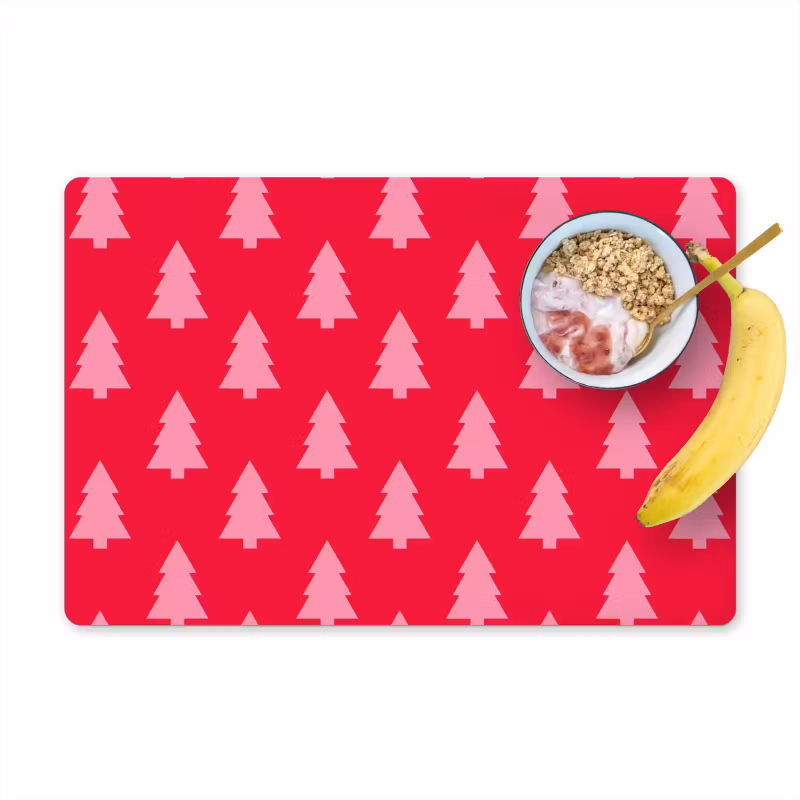 Placemat - 6 stuks - Kerstboom - Roze - Rood — 1