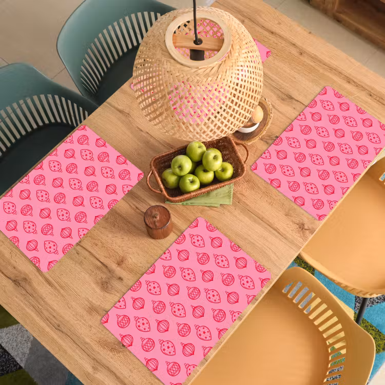 Placemat - 6 stuks - Kerstbal - Roze - Rood — 6