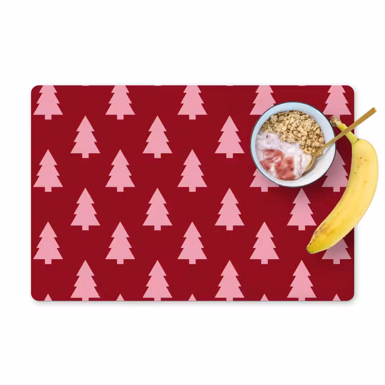 Placemat - 6 stuks - Kerstboom - Burguny - Roze — 1