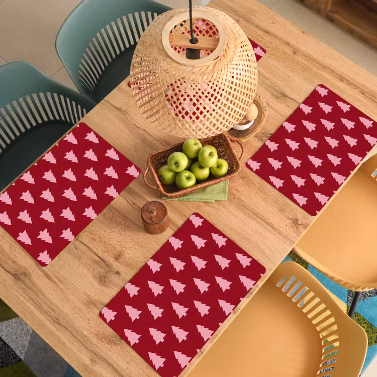 Placemat - 6 stuks - Kerstboom - Burguny - Roze — 6