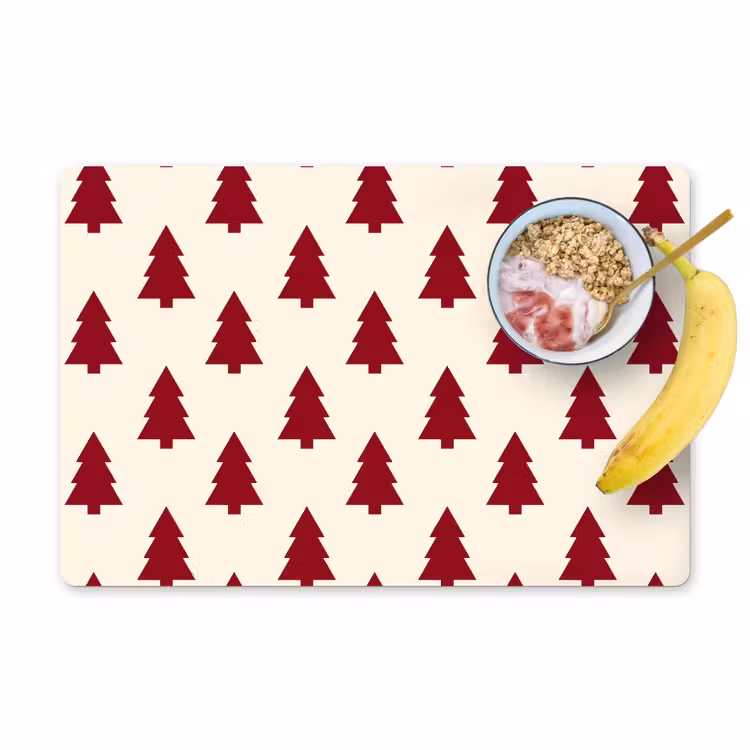 Placemat - 6 stuks - Kerstboom - Crème - Rood — 1