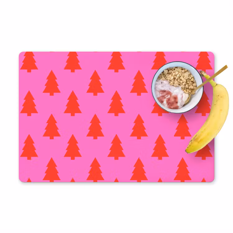 Placemat - 6 stuks - Kerstboom - Rood - Neon — 1