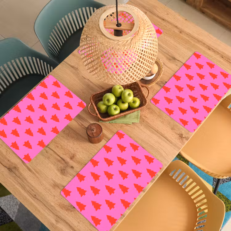 Placemat - 6 stuks - Kerstboom - Rood - Neon — 6