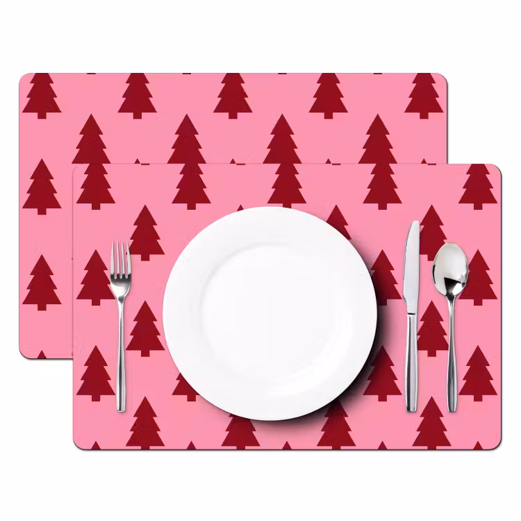 Placemat - 6 stuks - Kerstboom - Rood - Roze — 2